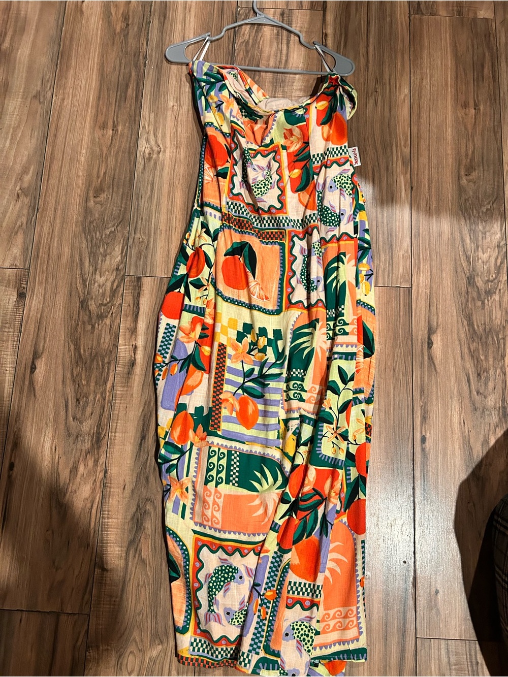 Tropical Orange & Green Strapless Maxi Dress